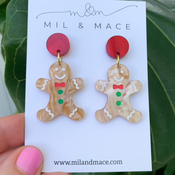 Gingerbread Man Acrylic Dangle Earrings