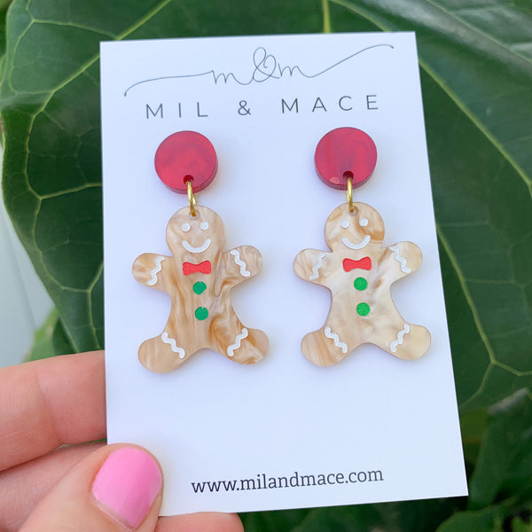 Gingerbread Man Acrylic Dangle Earrings