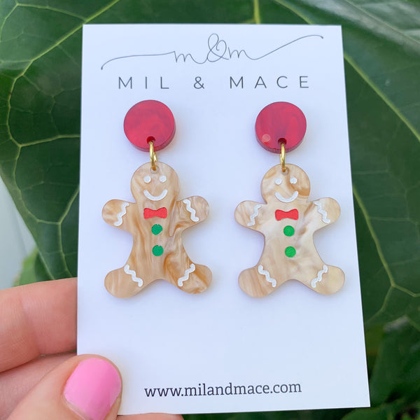 Gingerbread Man Acrylic Dangle Earrings