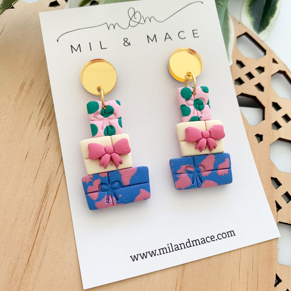 Christmas Present Stack Polymer Clay Dangle Earrings
