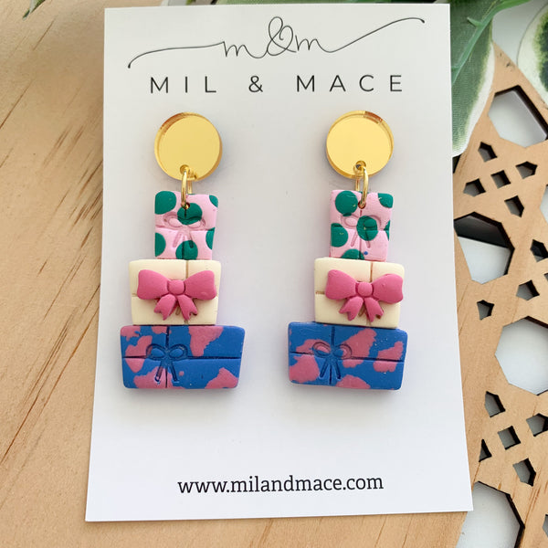 Christmas Present Stack Polymer Clay Dangle Earrings