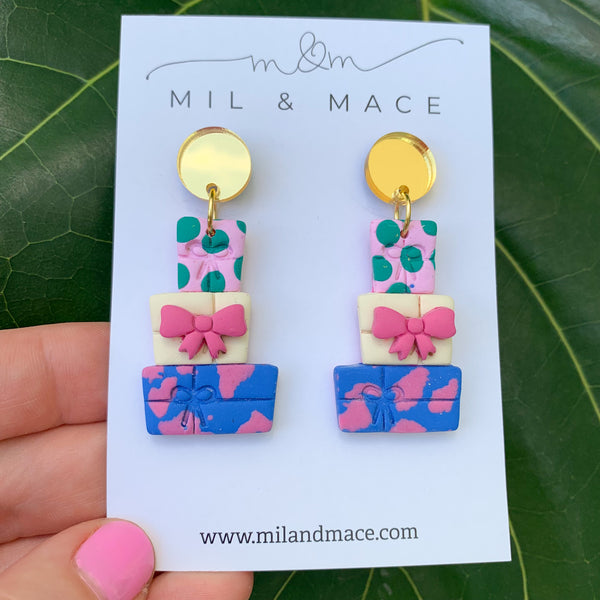 Christmas Present Stack Polymer Clay Dangle Earrings