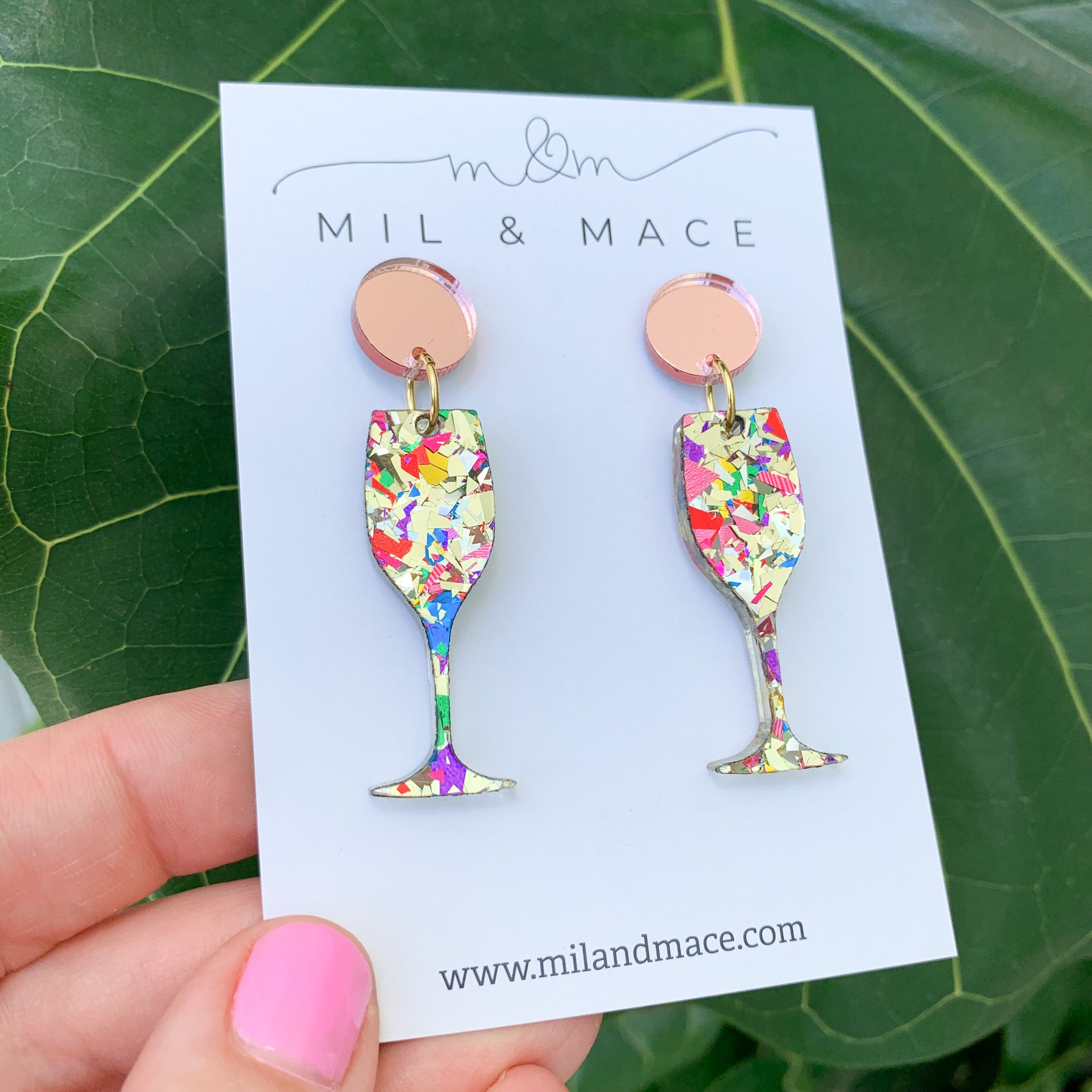 Glitter Champagne Celebration Acrylic Dangle Earrings