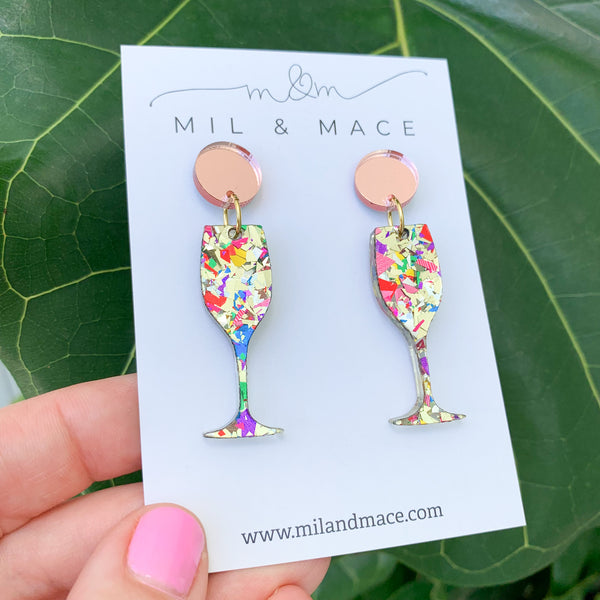 Glitter Champagne Celebration Acrylic Dangle Earrings