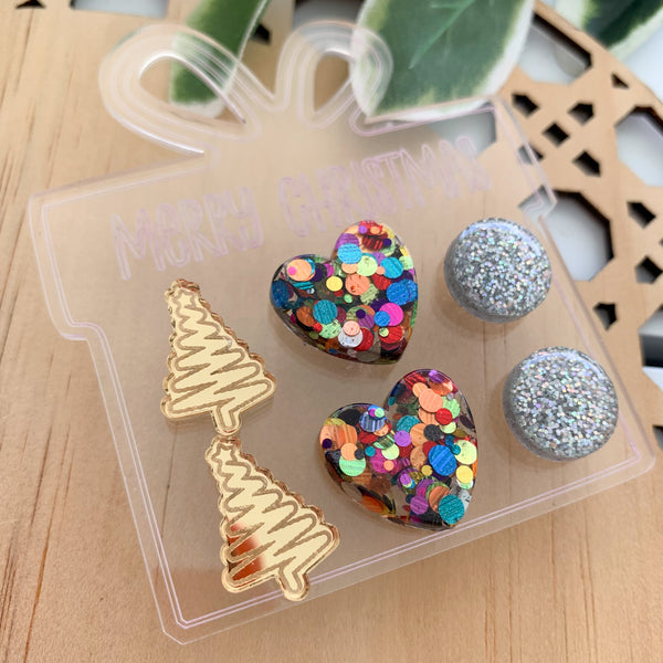 Deluxe Christmas Mixed Acrylic Stud Pack with Earring Holder