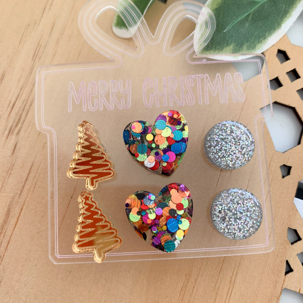 Deluxe Christmas Mixed Acrylic Stud Pack with Earring Holder