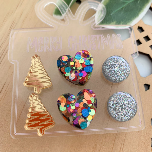 Deluxe Christmas Mixed Acrylic Stud Pack with Earring Holder