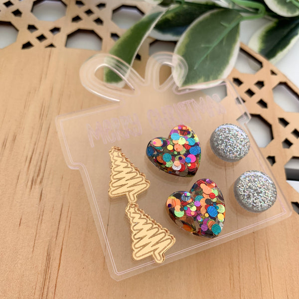 Deluxe Christmas Mixed Acrylic Stud Pack with Earring Holder