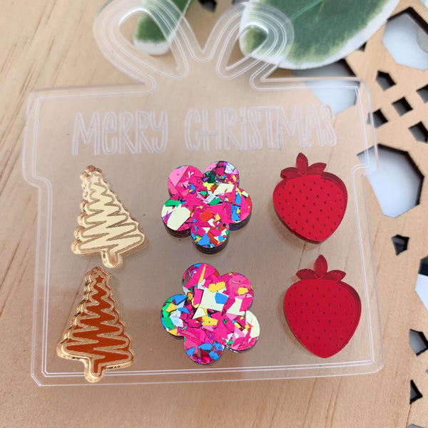Deluxe Christmas Mixed Acrylic Stud Pack with Earring Holder