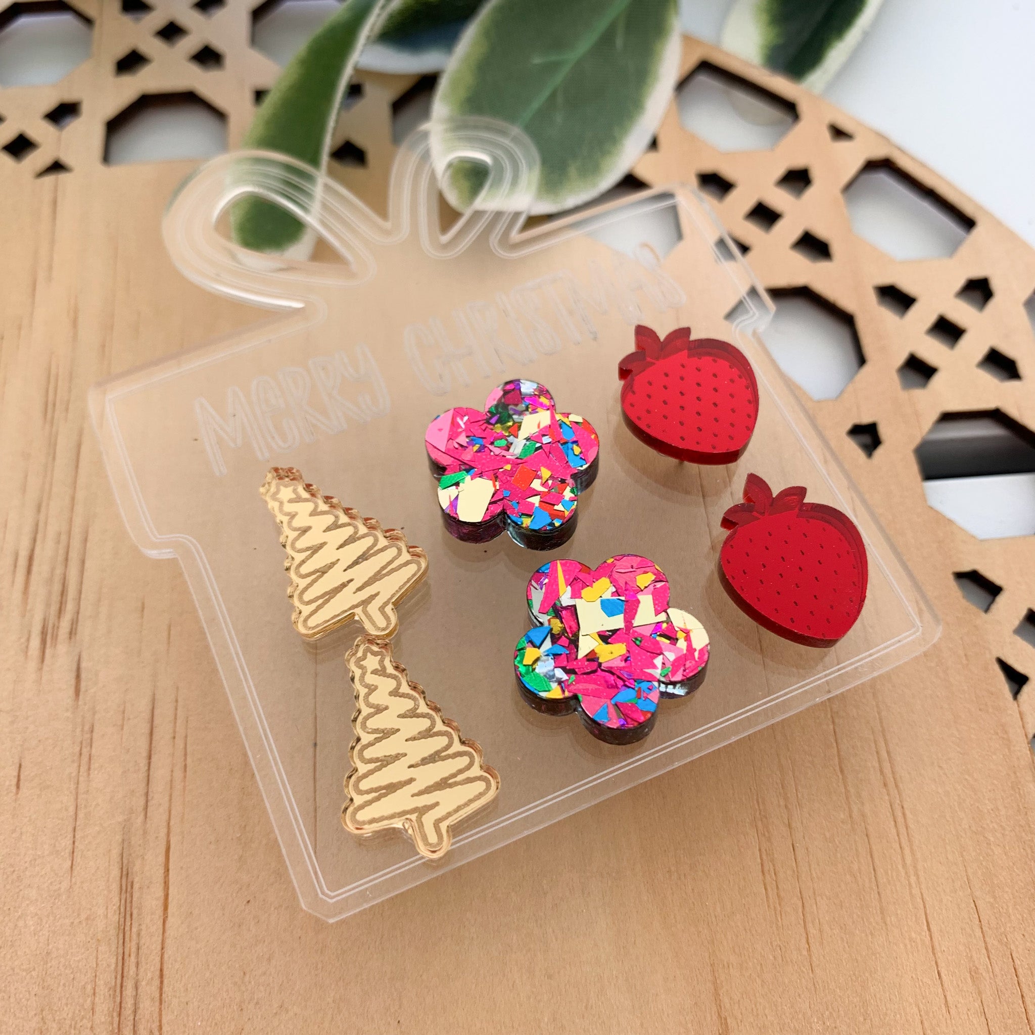 Deluxe Christmas Mixed Acrylic Stud Pack with Earring Holder