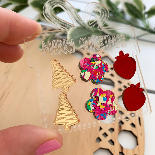 Deluxe Christmas Mixed Acrylic Stud Pack with Earring Holder