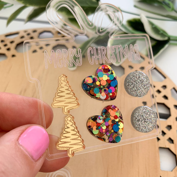 Deluxe Christmas Mixed Acrylic Stud Pack with Earring Holder