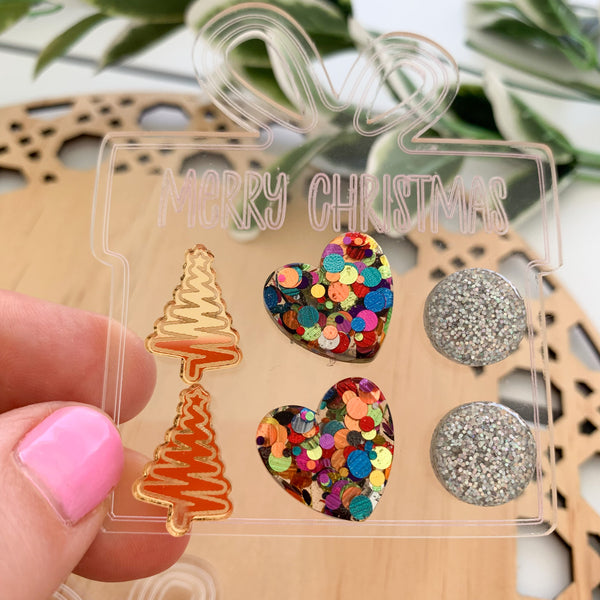 Deluxe Christmas Mixed Acrylic Stud Pack with Earring Holder