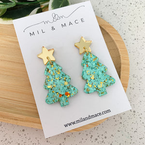 Christmas Tree Resin Dangle Earrings