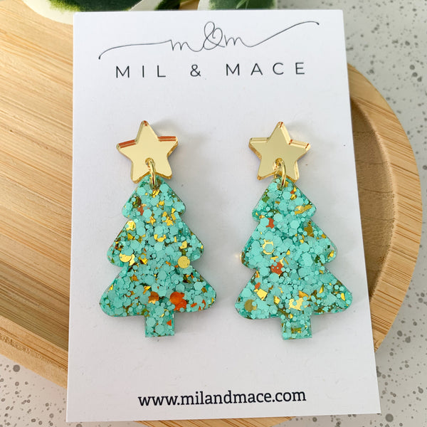 Christmas Tree Resin Dangle Earrings