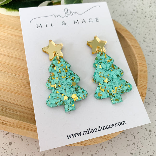 Christmas Tree Resin Dangle Earrings