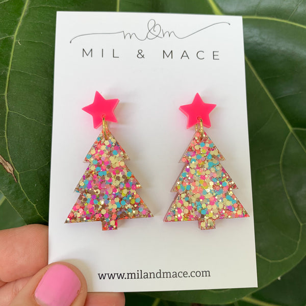 Christmas Tree Resin Dangle Earrings