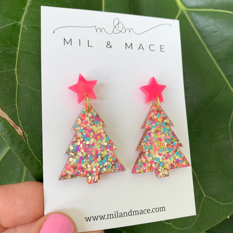 Christmas Tree Resin Dangle Earrings