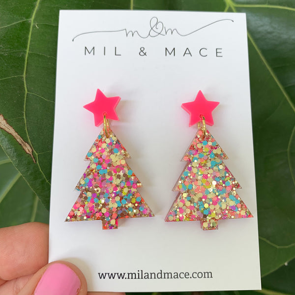 Christmas Tree Resin Dangle Earrings