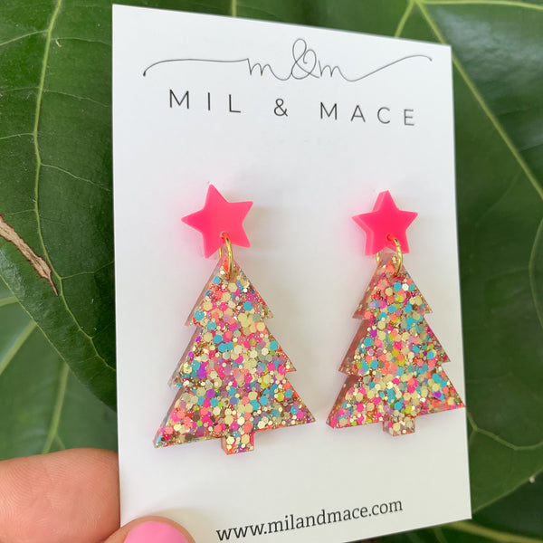 Christmas Tree Resin Dangle Earrings