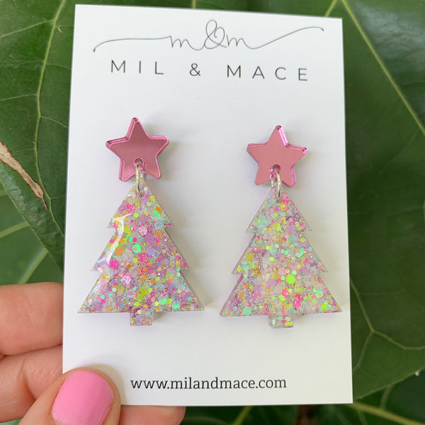 Christmas Tree Resin Dangle Earrings