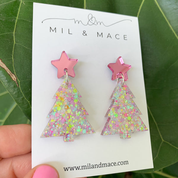 Christmas Tree Resin Dangle Earrings
