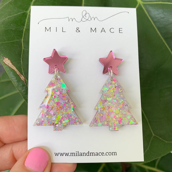 Christmas Tree Resin Dangle Earrings