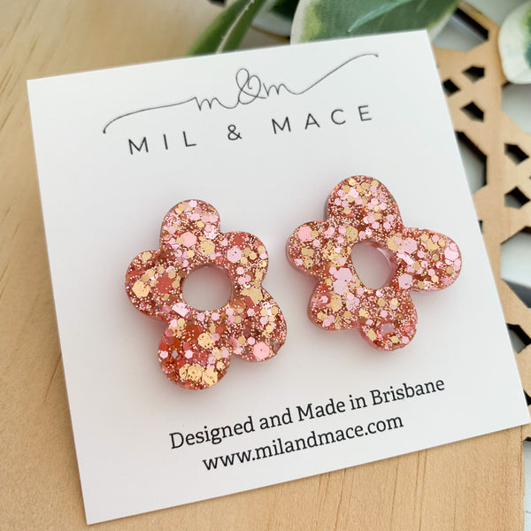 25mm Rose Gold Flower Resin Studs