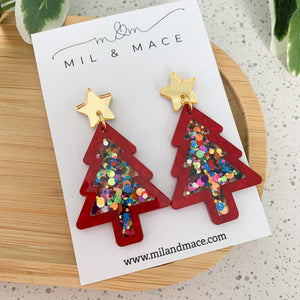 Christmas Tree Resin Dangle Earrings