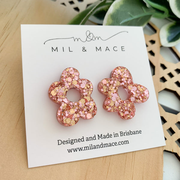 25mm Rose Gold Flower Resin Studs