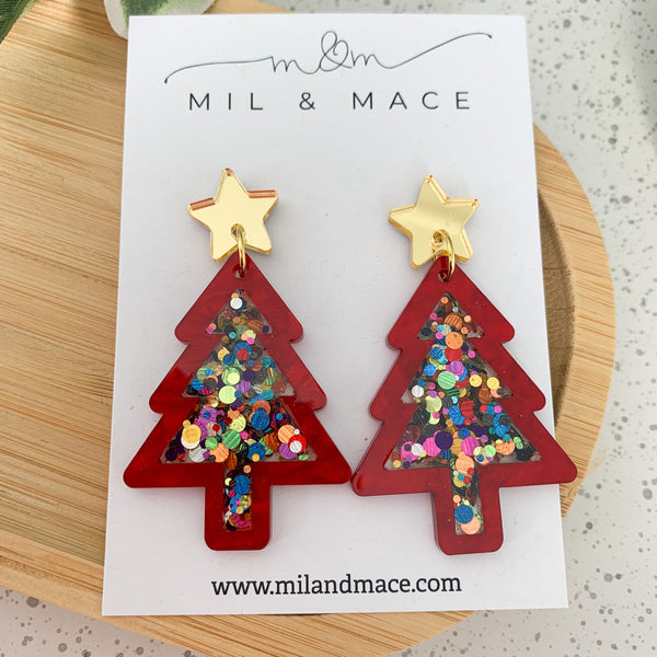 Christmas Tree Resin Dangle Earrings