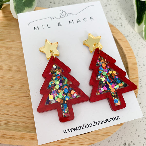 Christmas Tree Resin Dangle Earrings