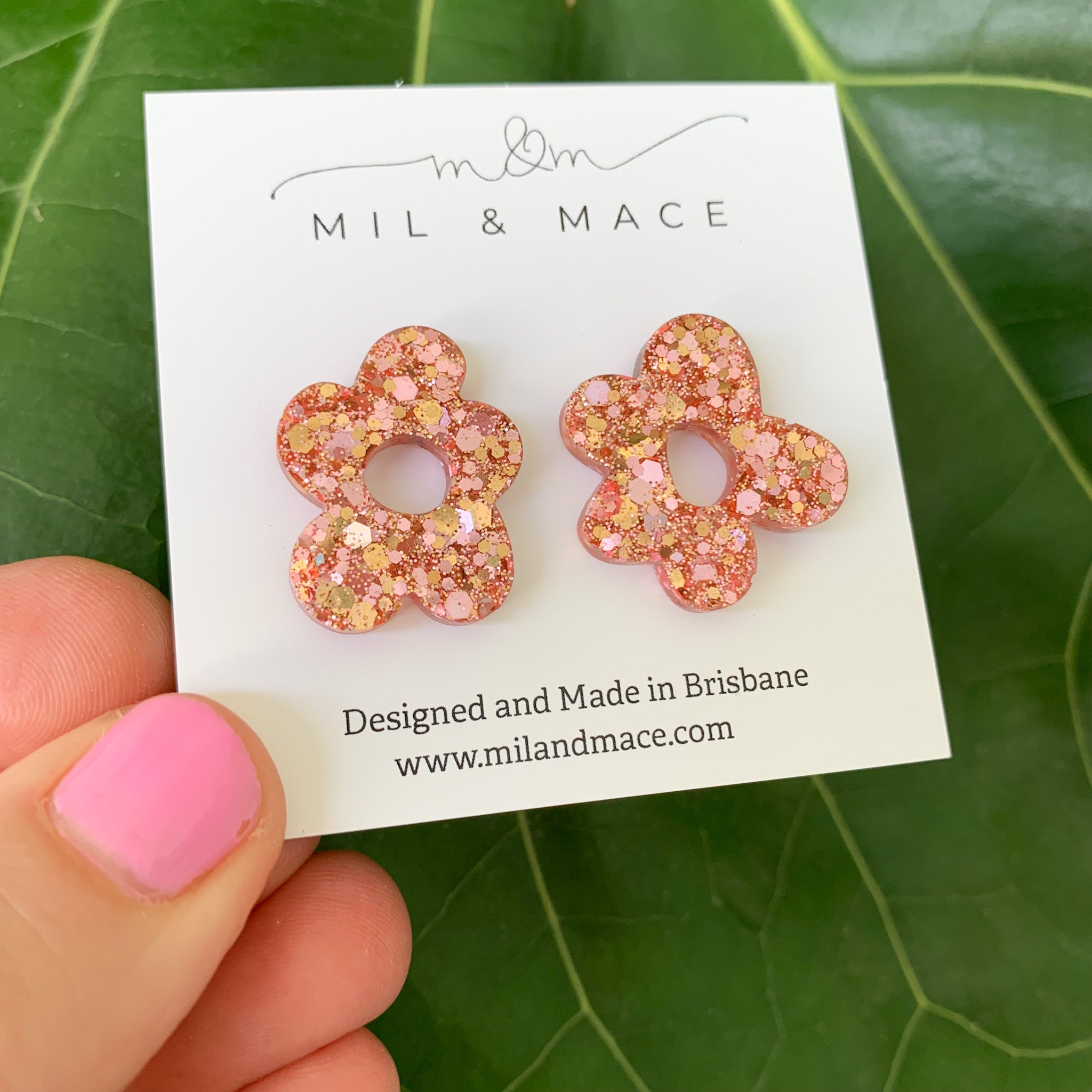 25mm Rose Gold Flower Resin Studs