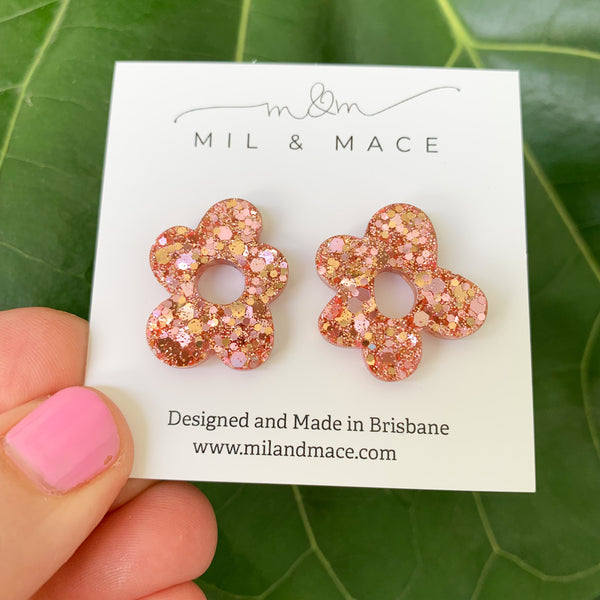 25mm Rose Gold Flower Resin Studs