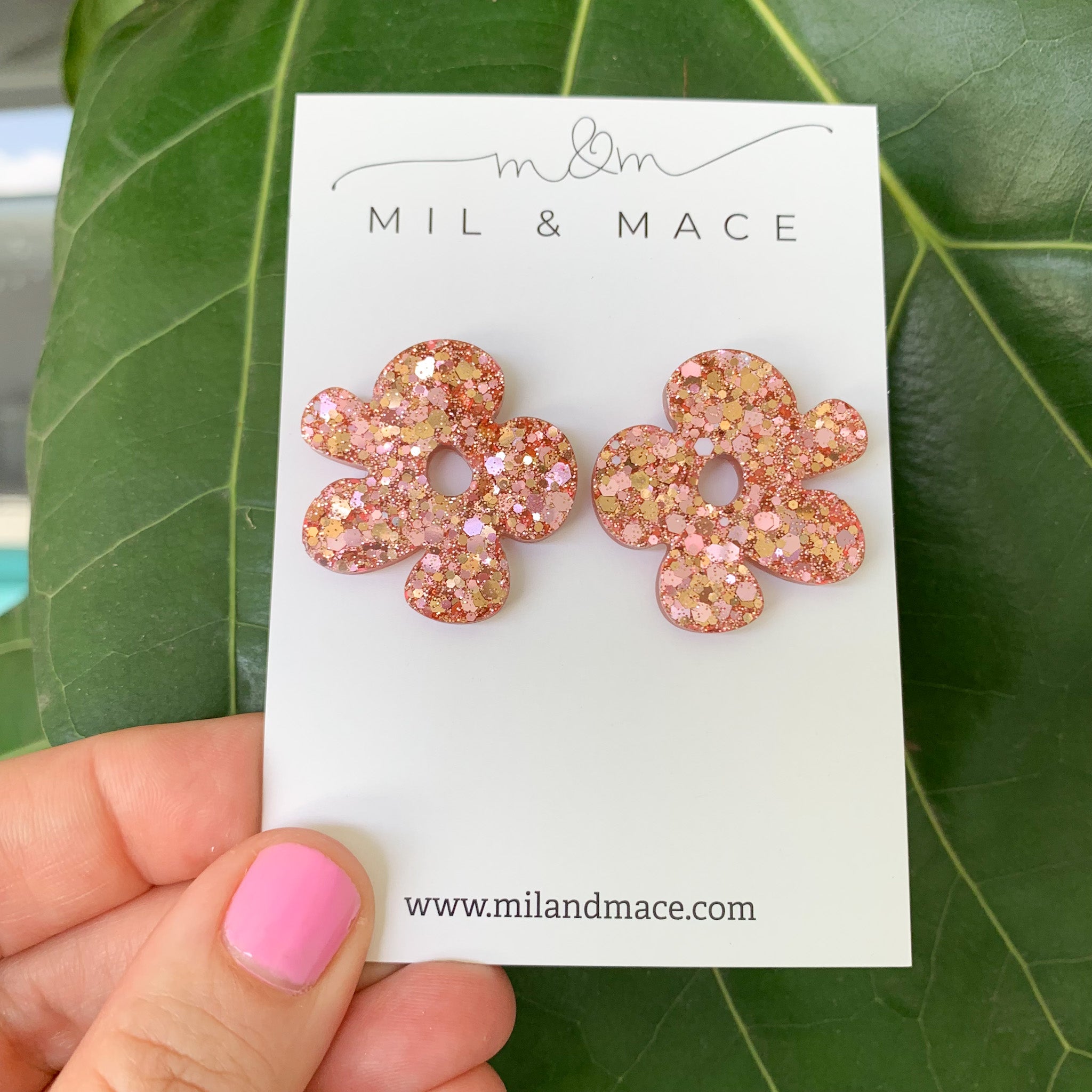 Rose Gold Flower Resin Studs