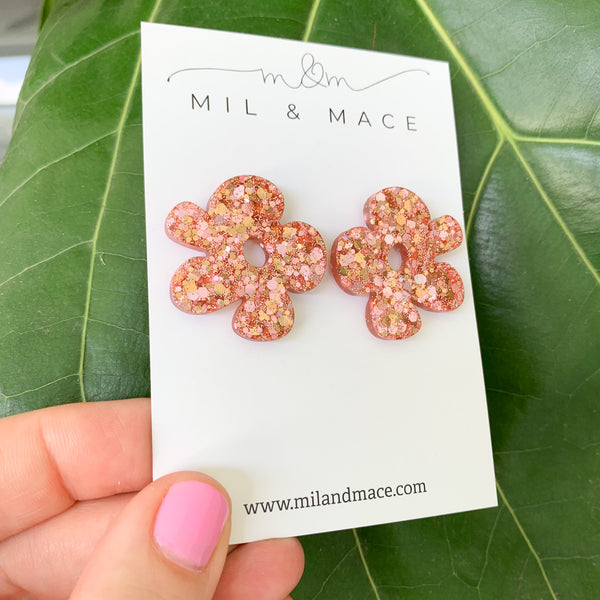 Rose Gold Flower Resin Studs