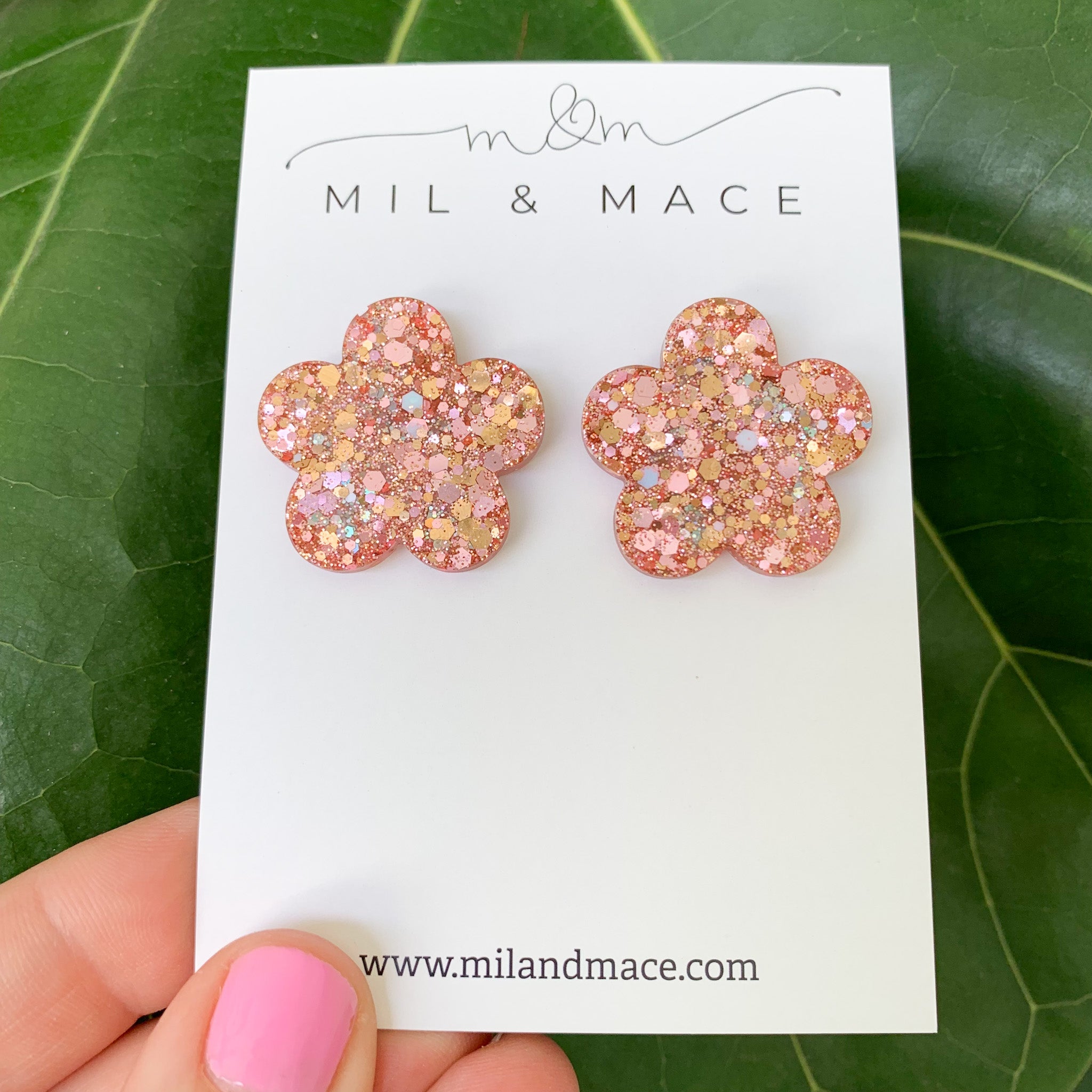 25mm Rose Gold Flower Resin Studs