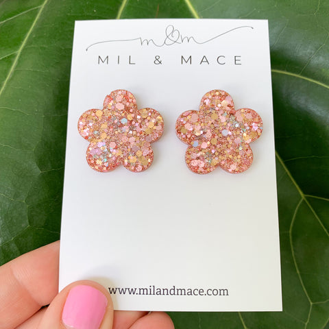 25mm Rose Gold Flower Resin Studs