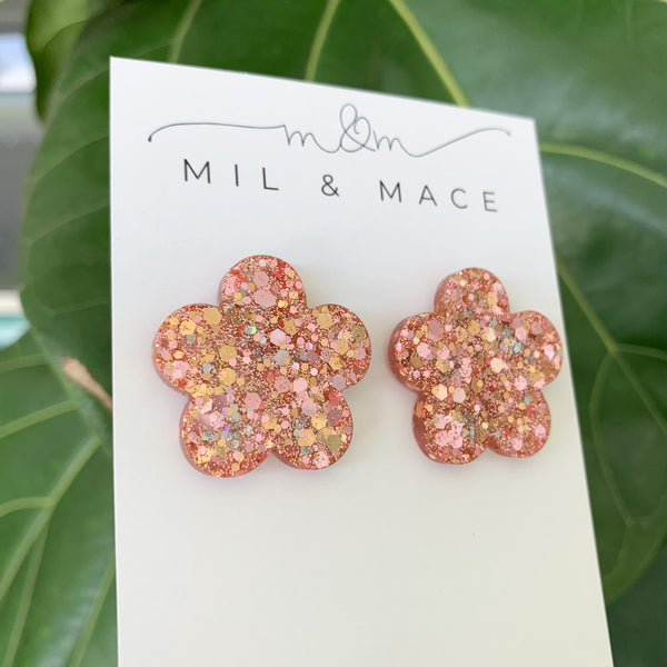 25mm Rose Gold Flower Resin Studs