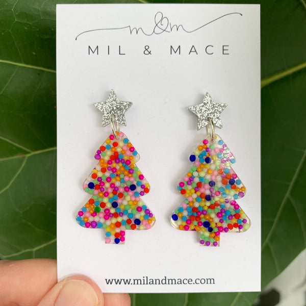 Christmas Tree Resin Dangle Earrings