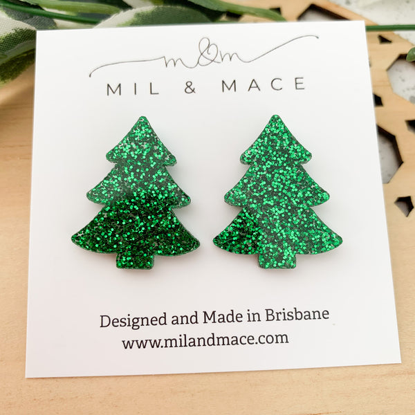 27mm Christmas Tree Acrylic Stud Earrings