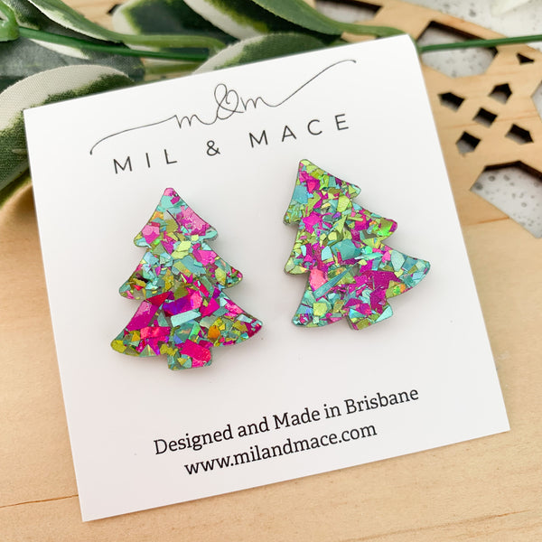 27mm Christmas Tree Acrylic Stud Earrings