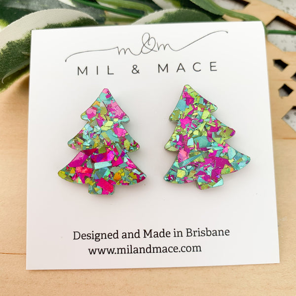 27mm Christmas Tree Acrylic Stud Earrings