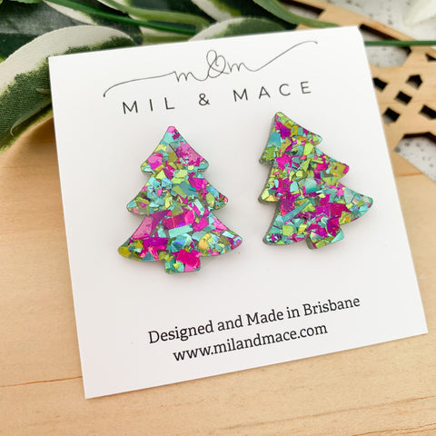 27mm Christmas Tree Acrylic Stud Earrings