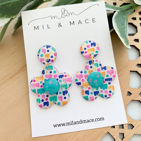 Jellybean Yupo Flower Dangle Earrings