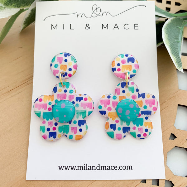 Jellybean Yupo Flower Dangle Earrings
