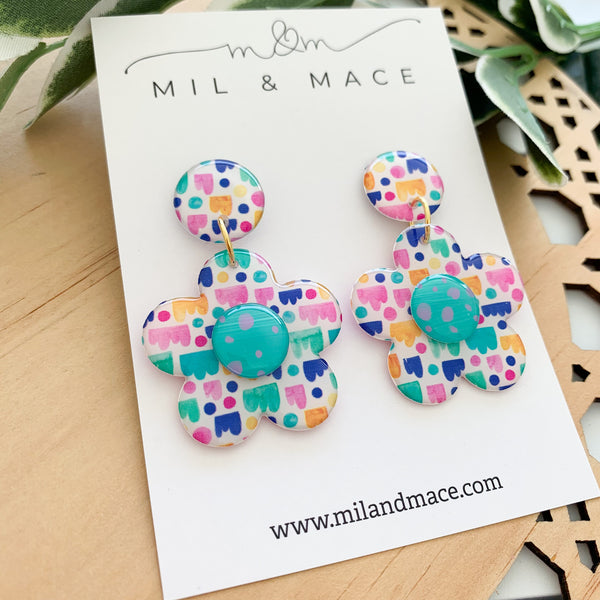 Jellybean Yupo Flower Dangle Earrings