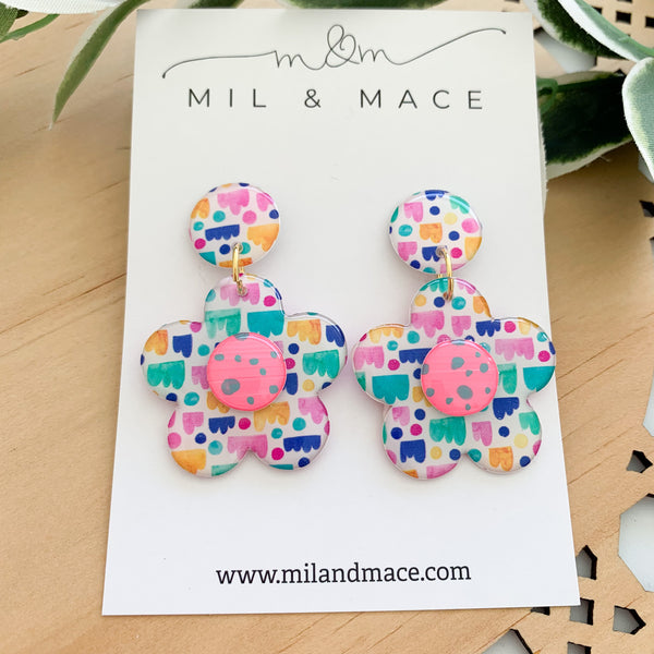 Jellybean Yupo Flower Dangle Earrings