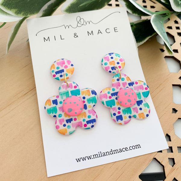 Jellybean Yupo Flower Dangle Earrings