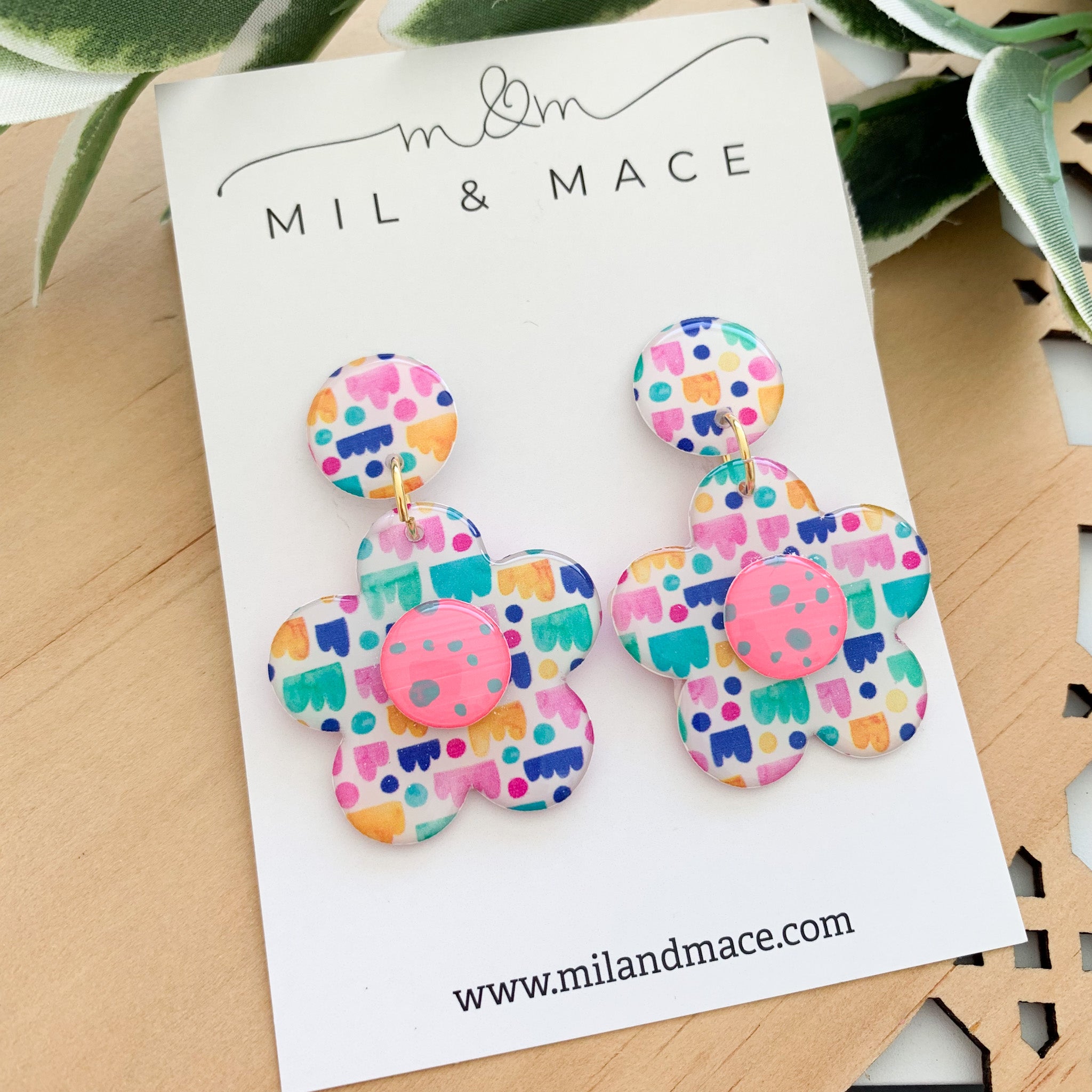 Jellybean Yupo Flower Dangle Earrings